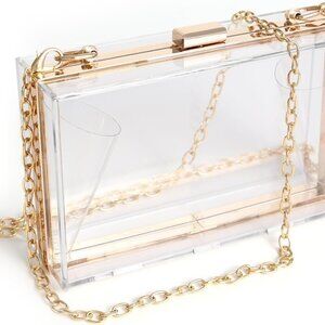 Women Clear Acrylic Clutch Small Crossbody Evening Bag Gold Chain Strap
